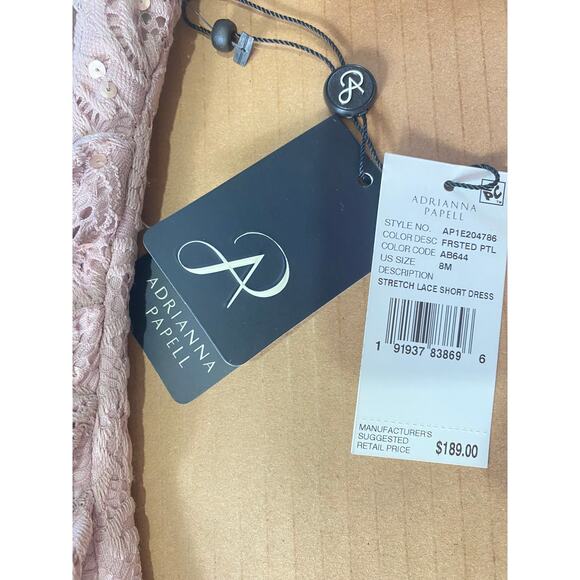 NWT ADRIANNA PAPELL DRESS 8 SEQUIN BEADED LACE EMBELLISHED WRAP PETAL MAUVE - Picture 5 of 16